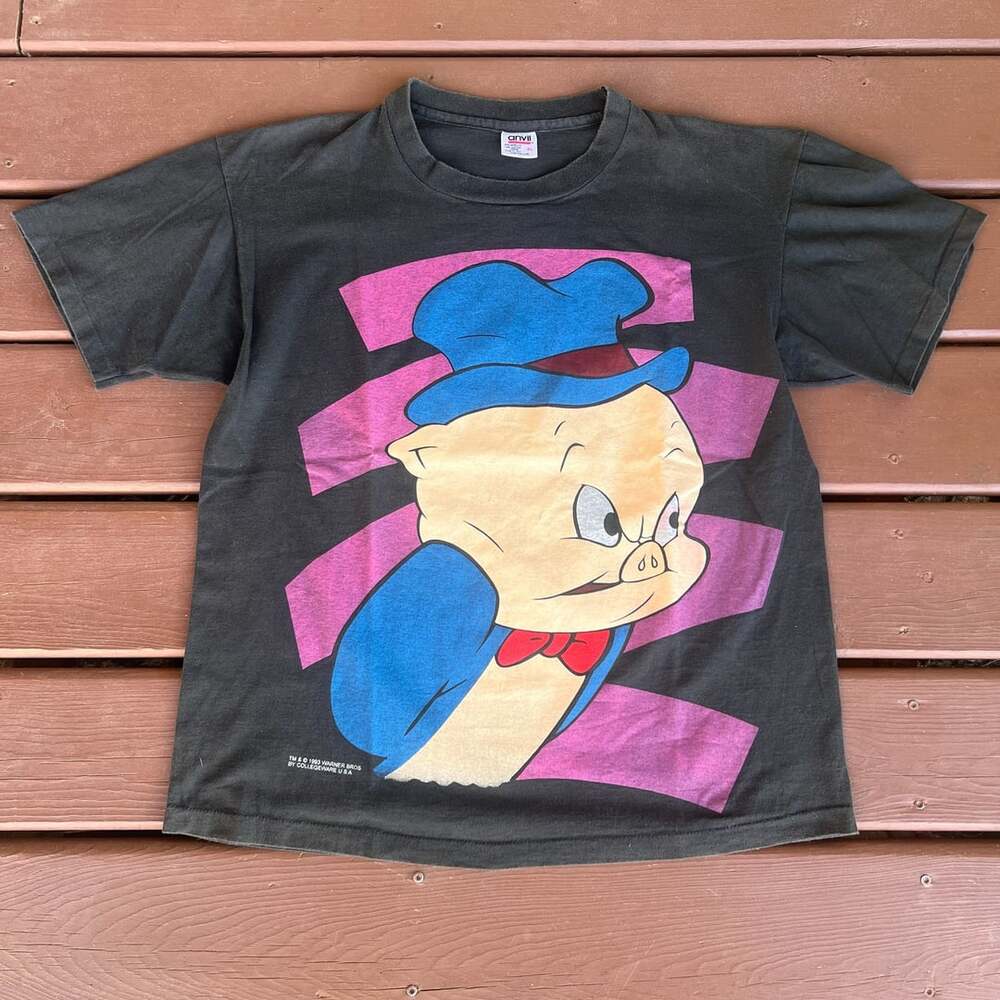 Vintage 1993 Warner Bros Porky Pig Single Stitch Collegeware Graphic T-Shirt XL